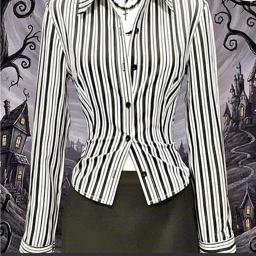 Black and White Vertical Stripe Button-Up Shirt